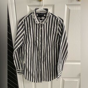 Banana Republic women’s button down stripped shirt - dark gray and white stripes